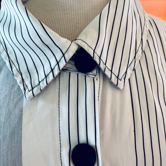 Bodil Midi Dress / Top Cream + Black Pockets Cotton OS Pleats Buttons Designer - Picture 15 of 15